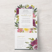 BURGUNDY PAARSE PINK LIME GREEN FLORAL WEDING ALL ALL IN ONE UITNODIGING (Binnen)