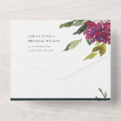 BURGUNDY PAARSE PINK LIME GREEN FLORAL WEDING ALL ALL IN ONE UITNODIGING (Achterkant)