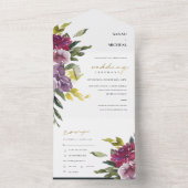 BURGUNDY PAARSE PINK LIME GREEN FLORAL WEDING ALL ALL IN ONE UITNODIGING (Binnen)