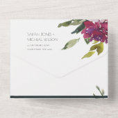 BURGUNDY PAARSE PINK LIME GREEN FLORAL WEDING ALL IN ONE UITNODIGING (Achterkant)