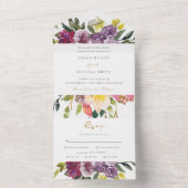 BURGUNDY PAARSE PINK LIME GREEN FLORAL WEDING ALL IN ONE UITNODIGING (Binnen)