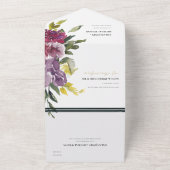 BURGUNDY PAARSE PINK LIME GREEN FLORAL WEDING ALL IN ONE UITNODIGING (Buitenkant)