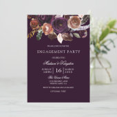 Burgundy Paarse Plum Peach Floral Engagement Party Kaart (Staand voorkant)