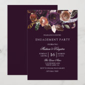 Burgundy Paarse Plum Peach Floral Engagement Party Kaart (Voorkant / Achterkant)