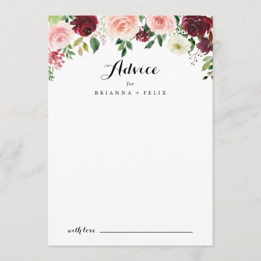Burgundy Paarse Spring Floral Calligraphy Wedding Advieskaart (Voorkant)