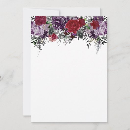 Burgundy Paarse Waterverf Floral Halloween Invit Kaart (Achterkant)