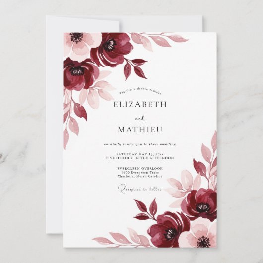 Burgundy Painterly Meadow Wedding Kaart (Voorkant)