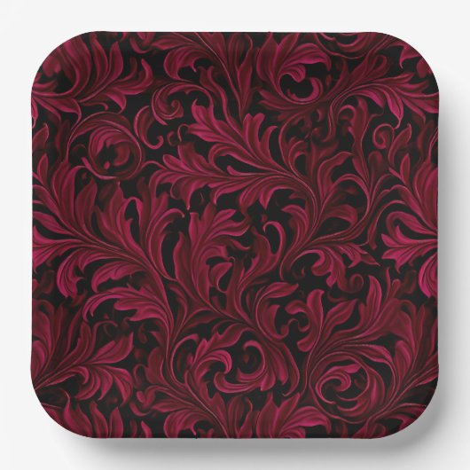 Burgundy Paisley Bruiloft Papieren Bordje (Voorkant)