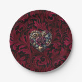 Burgundy Paisley Steampunk Heart Wedding Papieren Bordje (Voorkant)