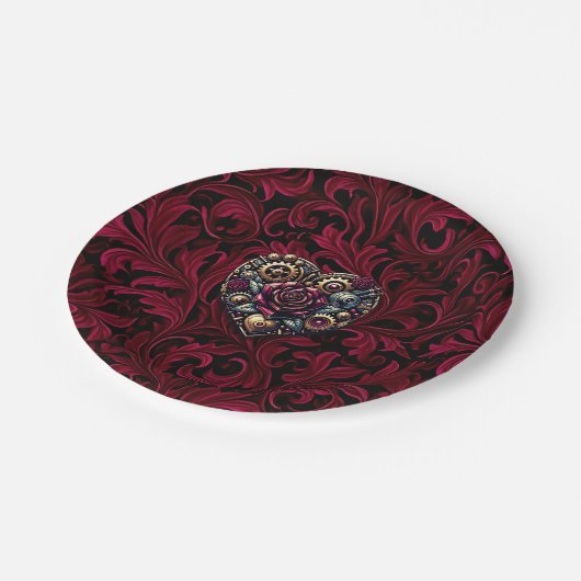 Burgundy Paisley Steampunk Heart Wedding Papieren Bordje (Gekanteld)