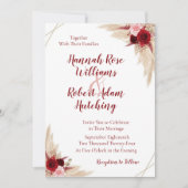 Burgundy Pampas Grass Wedding Invitation Kaart (Voorkant)