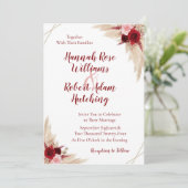 Burgundy Pampas Grass Wedding Invitation Kaart (Staand voorkant)