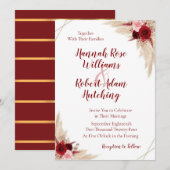 Burgundy Pampas Grass Wedding Invitation Kaart (Voorkant / Achterkant)