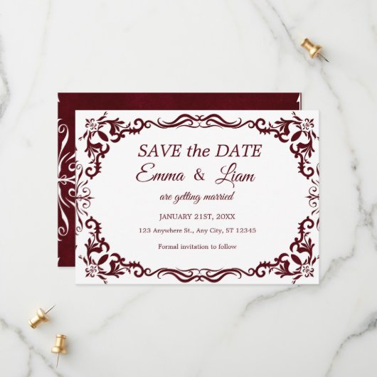 Burgundy Papel Picado Mexican Wedding Save The Date (Voorkant / Achterkant in situ)