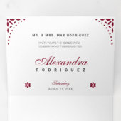 Burgundy Papel Picado Mis Quince Años Drieluik Uitnodiging (Binnenzijde eerst)