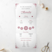 Burgundy Papel Picado Mis Quince Años Drieluik Uitnodiging (Binnen)