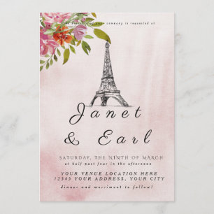 Burgundy Parisian Eiffel Tower Wedding Invitations Kaart