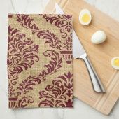 Burgundy Parisian Moods Damask Theedoek (Quarter Fold)