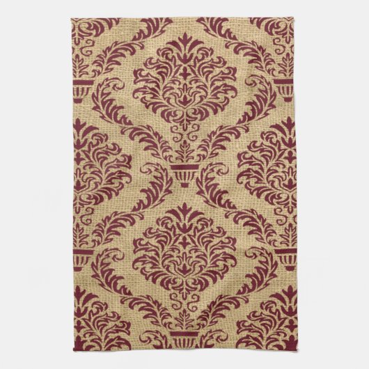 Burgundy Parisian Moods Damask Theedoek (Verticaal)