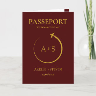 burgundy Passport Destination Faux gold Wedding