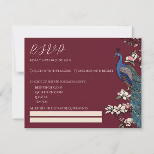 Burgundy Pauw & Magnolia Trouw RSVP Kaartje