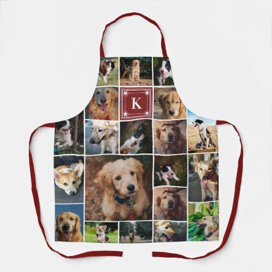 Burgundy Paw Print Monogram Foto Collage Schort (Voorkant)