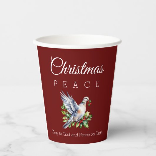 Burgundy Peace Dove Holly Christian Christmas Papieren Bekers (Voorkant)