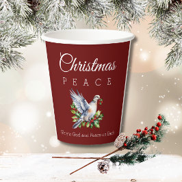 Burgundy Peace Dove Holly Christian Christmas Papieren Bekers