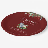 Burgundy Peace Dove Holly Christian Christmas Papieren Bordje (Gekanteld)