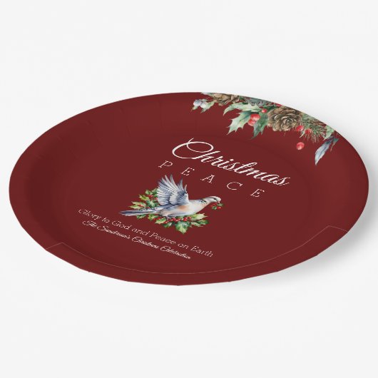 Burgundy Peace Dove Holly Christian Christmas Papieren Bordje (Gekanteld)