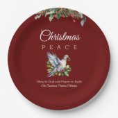 Burgundy Peace Dove Holly Christian Christmas Papieren Bordje (Voorkant)