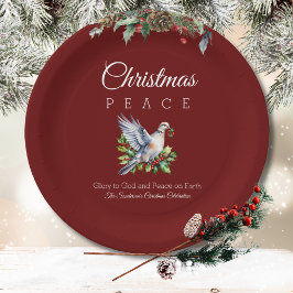Burgundy Peace Dove Holly Christian Christmas Papieren Bordje