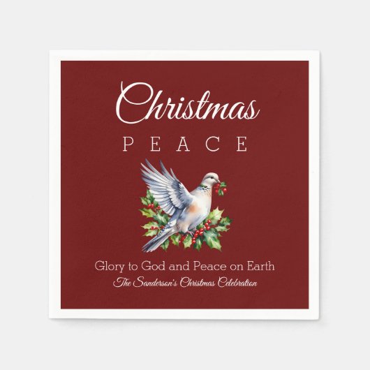 Burgundy Peace Dove Holly Christian Christmas Servet (Voorkant)