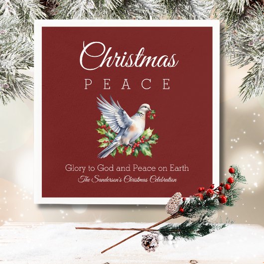 Burgundy Peace Dove Holly Christian Christmas Servet