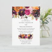 Burgundy Peach Autumn Herfst Flowers Elegant Weddi Kaart (Staand voorkant)