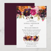 Burgundy Peach Autumn Herfst Flowers Elegant Weddi Kaart (Voorkant / Achterkant)