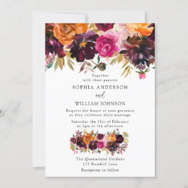 Burgundy Peach Autumn Herfst Flowers Elegant Weddi Kaart