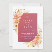 Burgundy Peach Blush en Cream Floral Chic Wedding Kaart (Voorkant)
