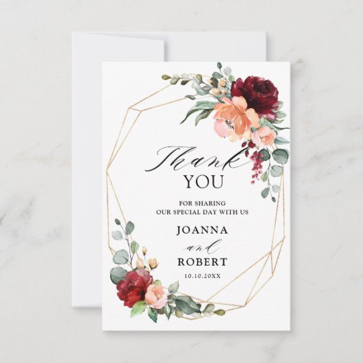 Burgundy Peach Coral Oranje Eucalyptus Weddenschap Bedankkaart (Voorkant)