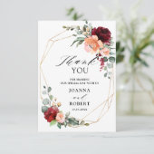 Burgundy Peach Coral Oranje Eucalyptus Weddenschap Bedankkaart (Staand voorkant)