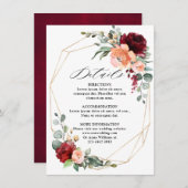 Burgundy Peach Coral Oranje Eucalyptus Weddenschap Informatiekaartje (Voorkant / Achterkant)