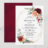 Burgundy Peach Coral Oranje Eucalyptus Weddenschap Kaart (Voorkant / Achterkant)