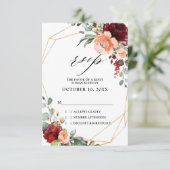 Burgundy Peach Coral Oranje Eucalyptus Weddenschap RSVP Kaartje (Staand voorkant)