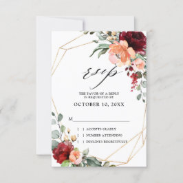 Burgundy Peach Coral Oranje Eucalyptus Weddenschap RSVP Kaartje