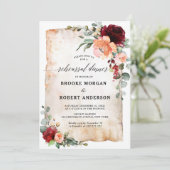 Burgundy Peach Coral Pink Roses Rehearsal Dinner Kaart (Staand voorkant)