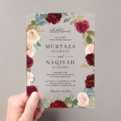Burgundy Peach Floral Muslim Wedding Acryl Uitnodigingen (Insitu (Draagbaar))