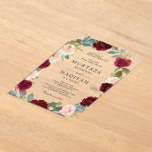 Burgundy Peach Floral Muslim Wedding Acryl Uitnodigingen (Laagn)