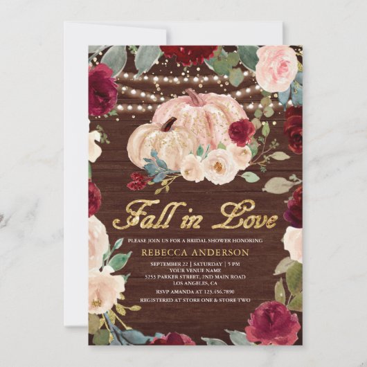 Burgundy Peach Floral Pumpkin Vrijgezellenfeest Kaart (Voorkant)