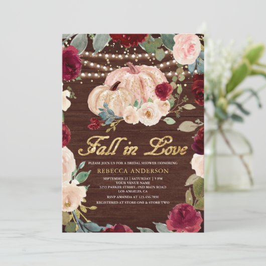 Burgundy Peach Floral Pumpkin Vrijgezellenfeest Kaart (Staand voorkant)