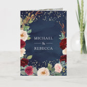 Burgundy Peach Floral QR Code Navy Blue Wedding (Voorkant)